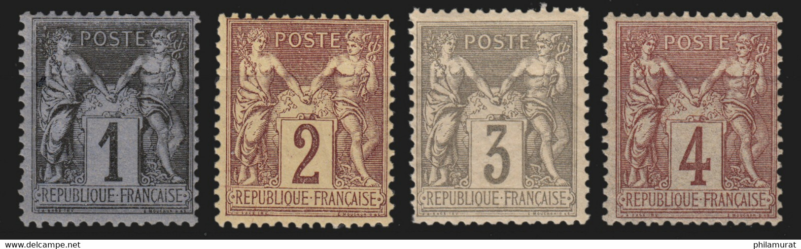 France 1877 Lot De 4 Timbres Neufs ** Sans Charnière COTE 78€ - TB 1er Choix - 1876-1898 Sage (Tipo II)