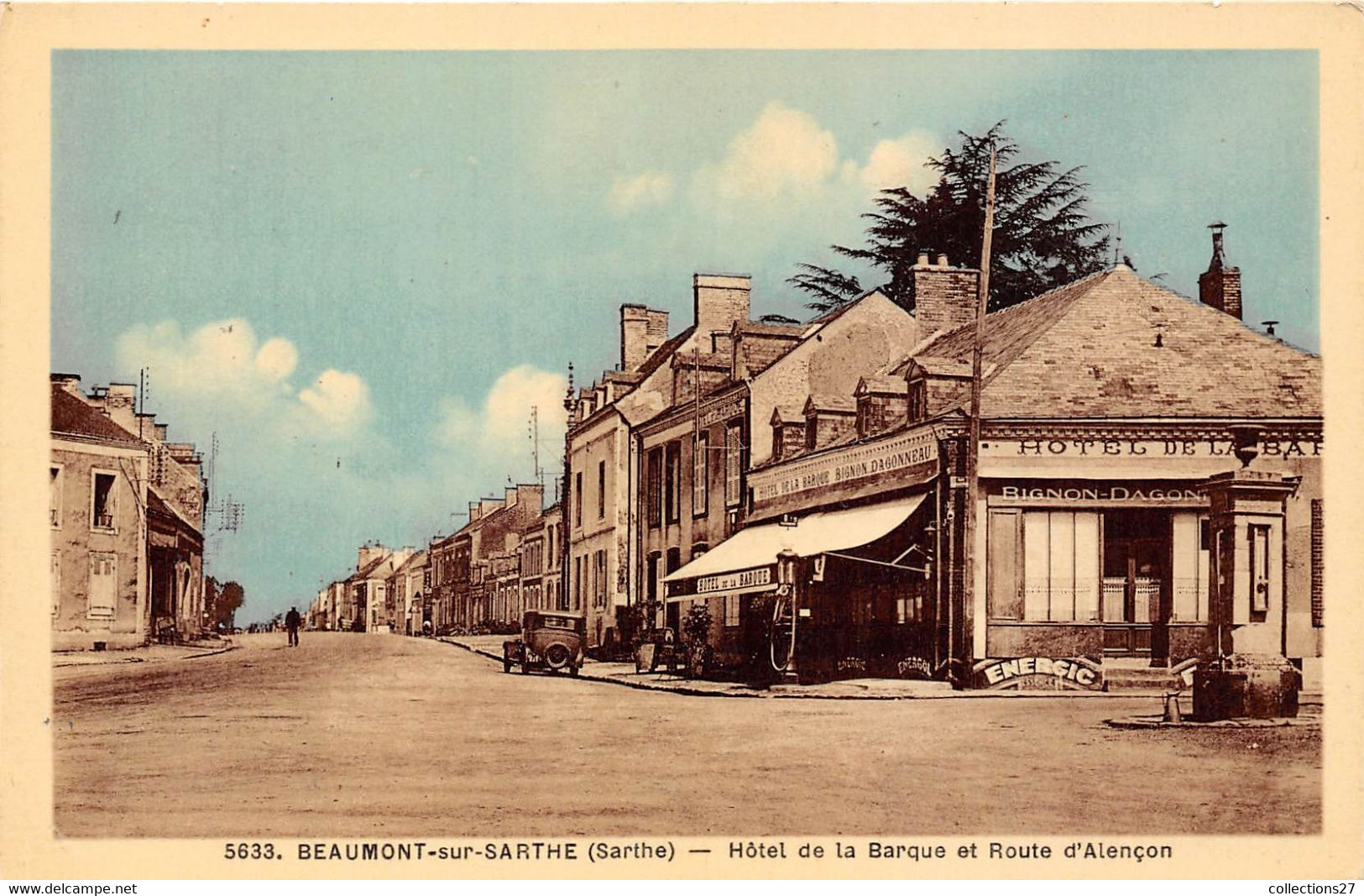72-BEAUMONT-SUR-SARTHE- HÔTEL DE LA BARQUE ET ROUTE D'ALENCON - Beaumont Sur Sarthe