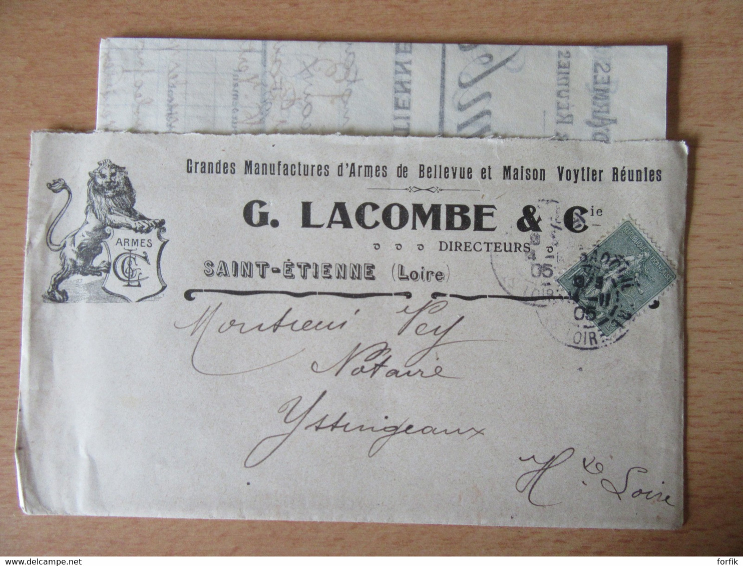 France - Timbre Semeuse 15c N°130 Sur Enveloppe Manufacture D'Armes G. Lacombe & Cie St Etienne - 1905 - 1877-1920: Semi Modern Period