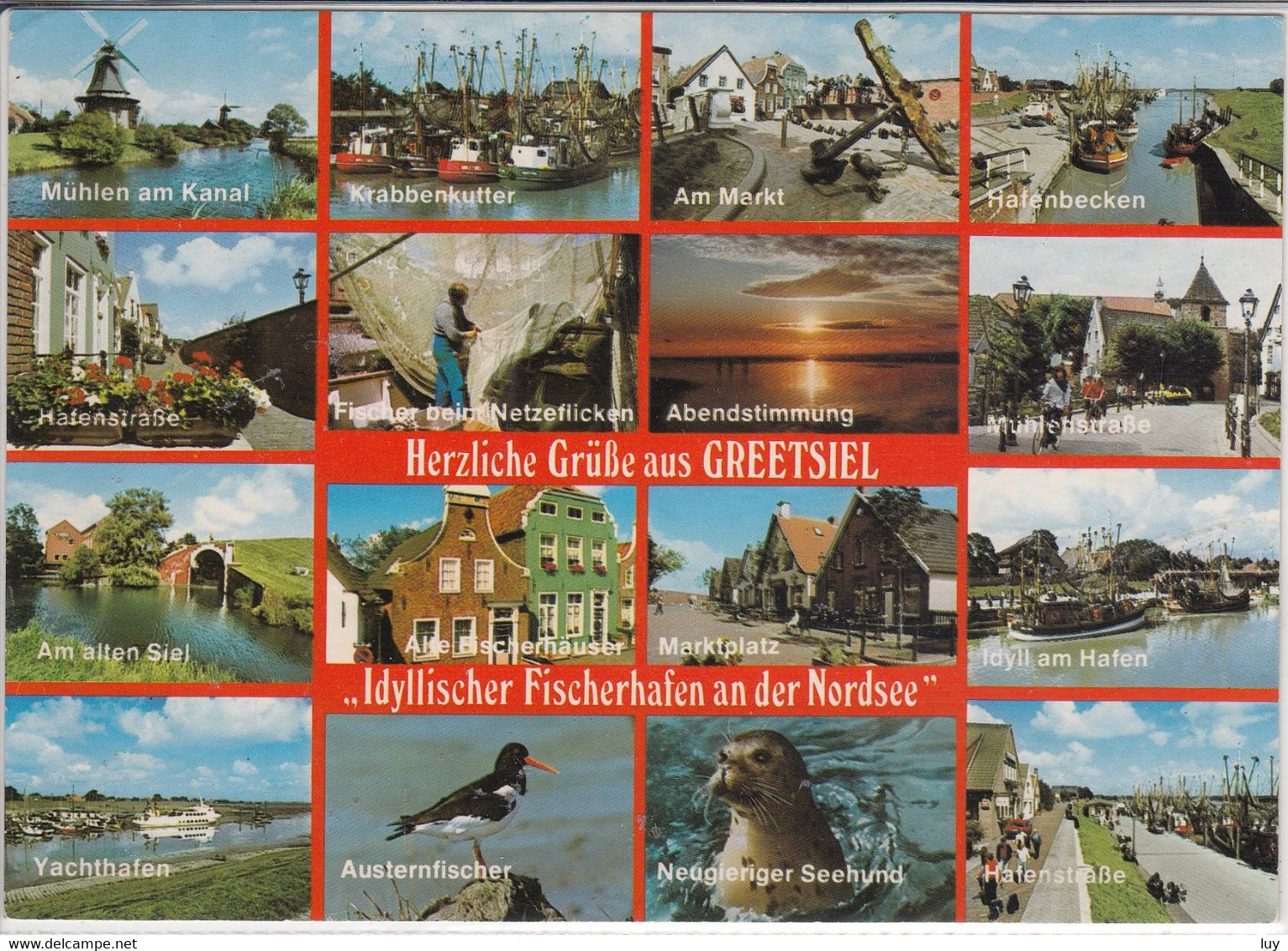 Grüße Aus GREETSIEL - Krummhörn,  Mehrfachansicht, Krabbenkutter, Netzeflicken, Hafen, Seehund , Yachthafen .... - Krummhörn