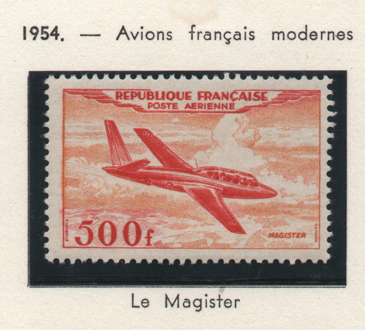 Timbre Neuf Poste Aérienne 1954 YT PA 32 - 500 F. Jaune-orange Et Rouge - Fouga "Magister" - 1927-1959 Ungebraucht