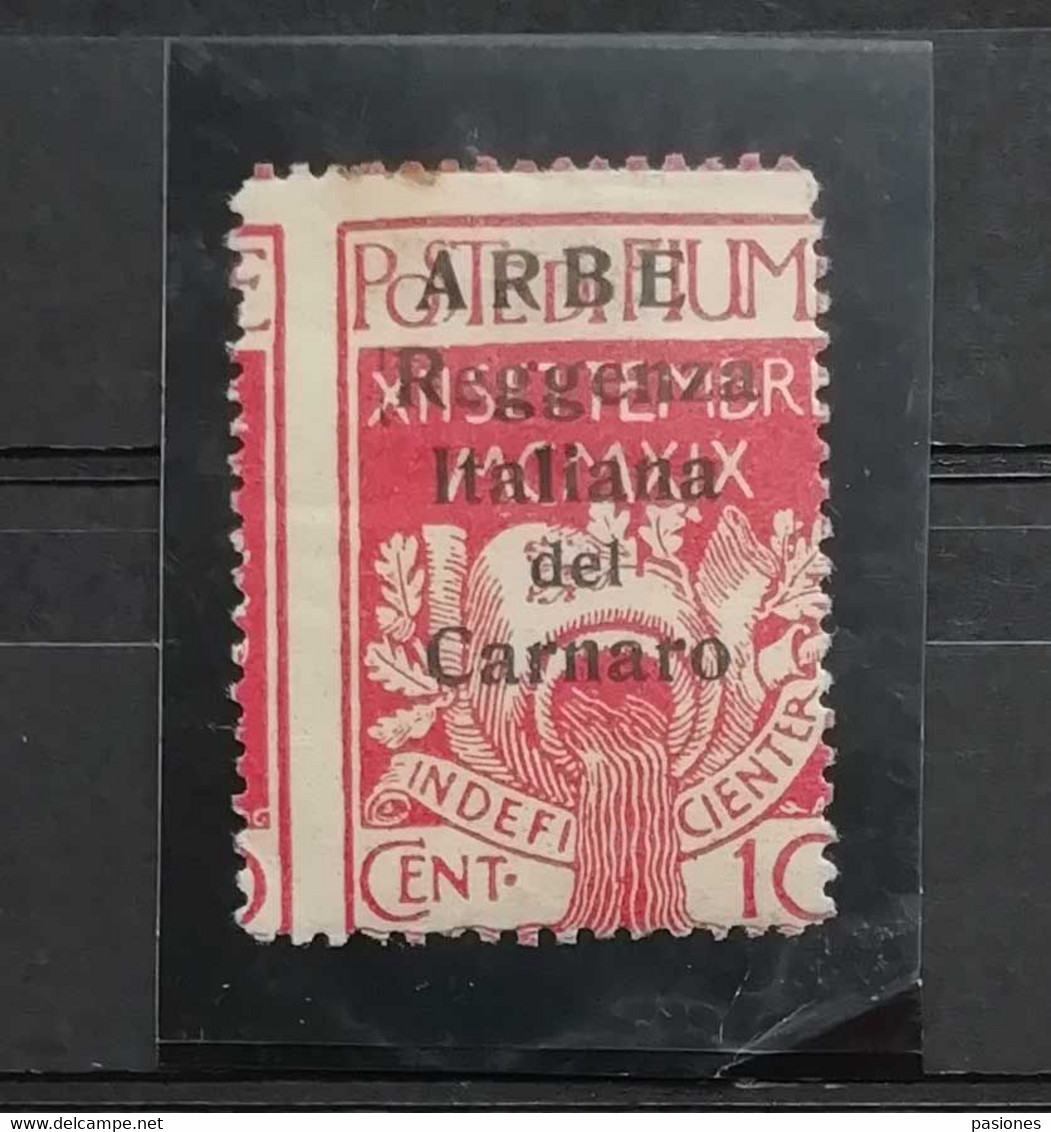 Arbe Reggenza Italiana Del Carnaro 1920  Cent. 10 N.2 Dentellatura Spostata A Sinistra * - Arbe & Veglia