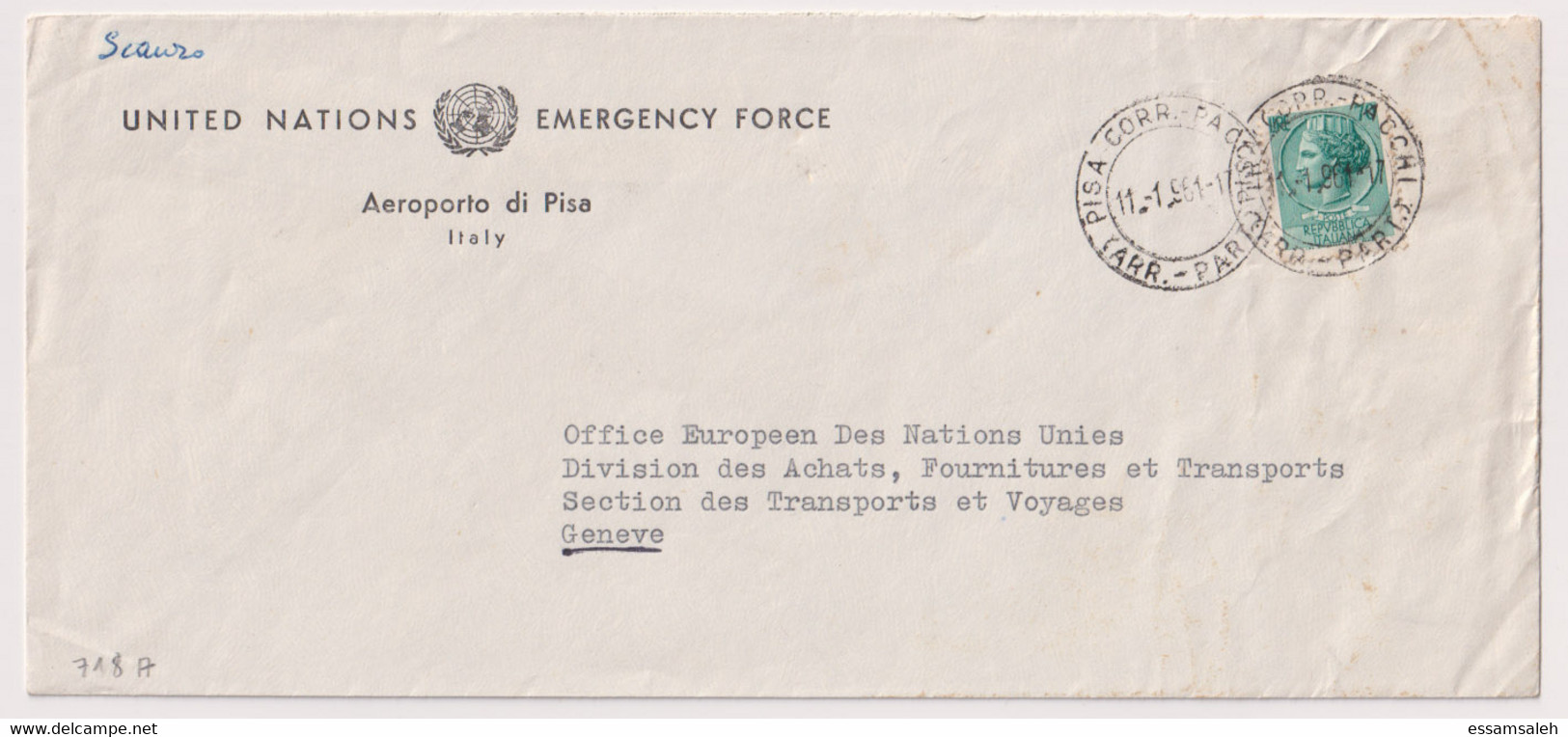 ITS67001 Italy 1981 P.T.P.O. Cover United Nations Emergency Force - 1981-90: Marcophilie