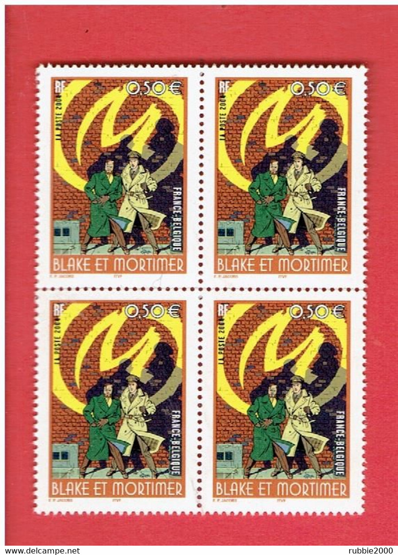 BLAKE ET MORTIMER JACOBS LA MARQUE JAUNE BLOC 4 TIMBRES ** NUMERO 3669 FRANCE 2004 - Blake Et Mortimer