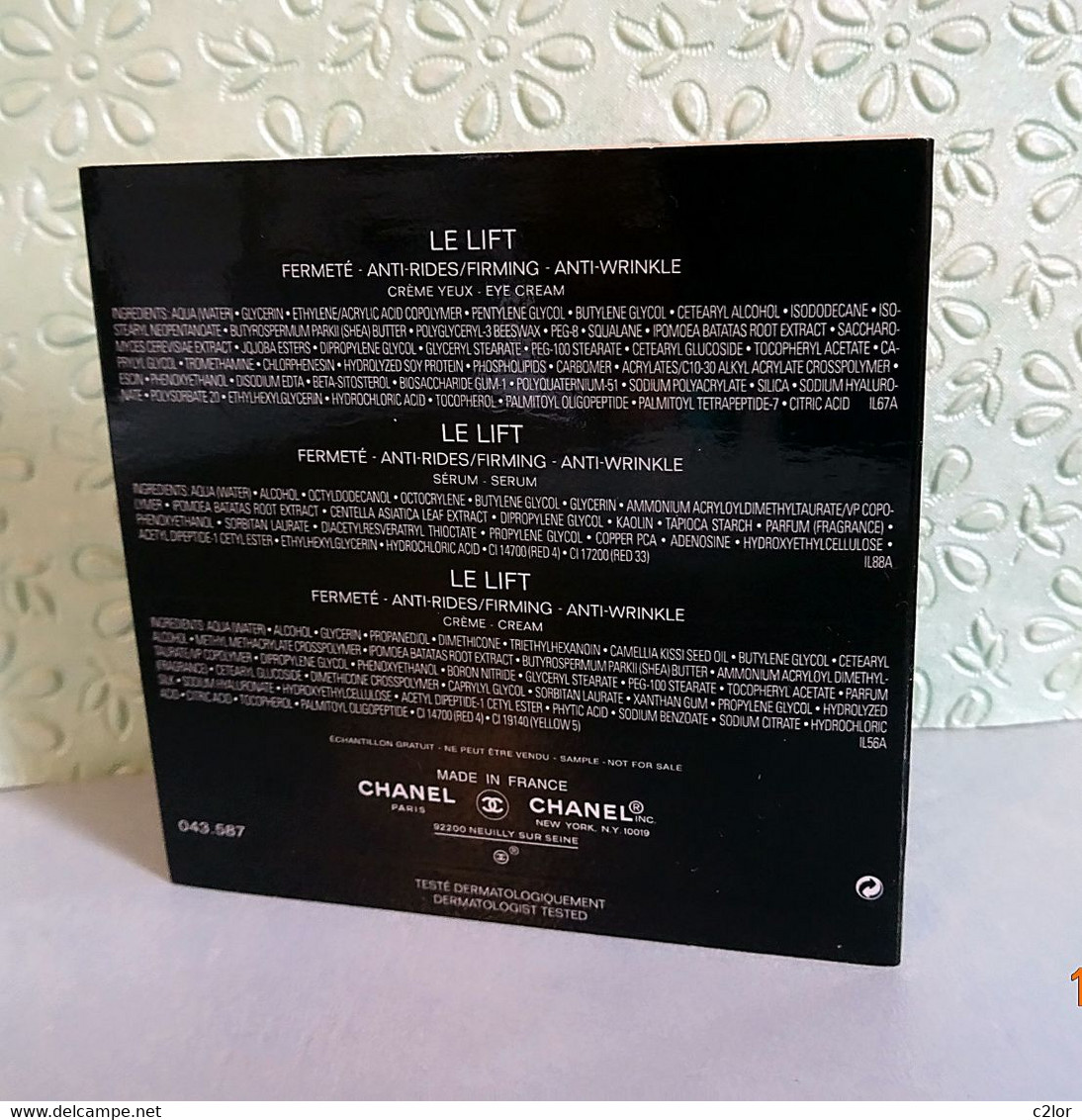 Lot CHANEL de  doses d'essai "LIFT, HYDRA BEAUTY, LES BEIGES" sur cartonnage pour collection