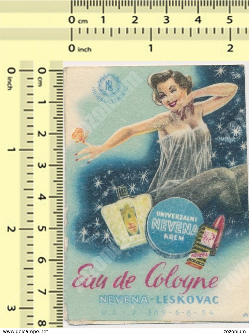 CARTE PARFUMEE: EAU DE COLOYNE - PERFUME VINTAGE CARD ADVERTISI, NEVENA LESKOVAC YUGOSLAVIA - Vintage (until 1960)