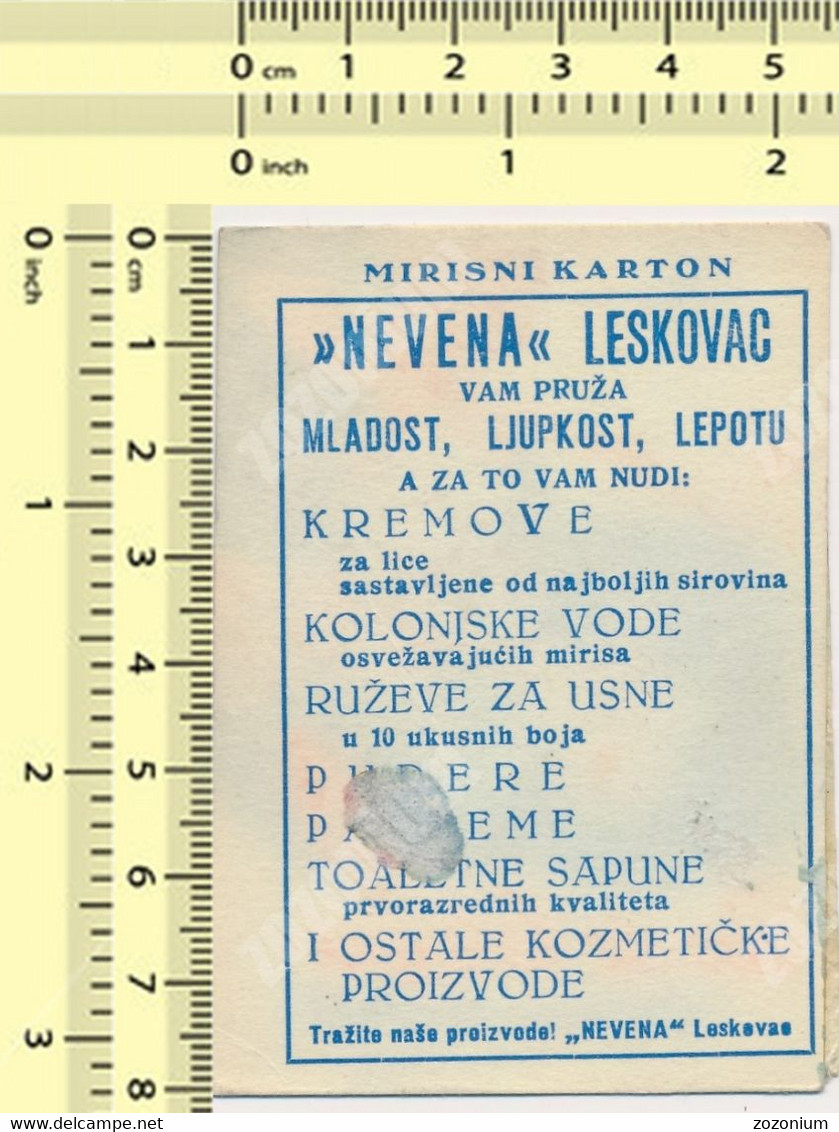 CARTE PARFUMEE: EAU DE COLOYNE - PERFUME VINTAGE CARD ADVERTISI, NEVENA LESKOVAC YUGOSLAVIA - Vintage (until 1960)