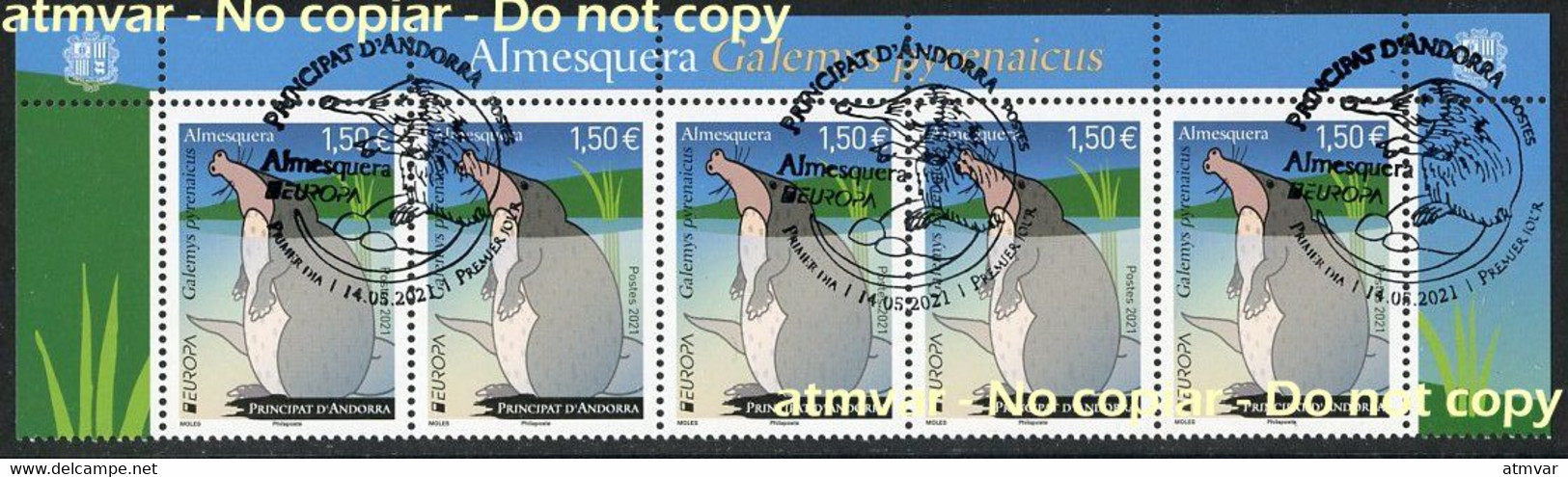 ANDORRA / ANDORRE (2021) - EUROPA Almesquera, Desmán Ibérico, Galemys Pyrenaicus, Rat-trompette, Endangered Fauna - FD - Used Stamps
