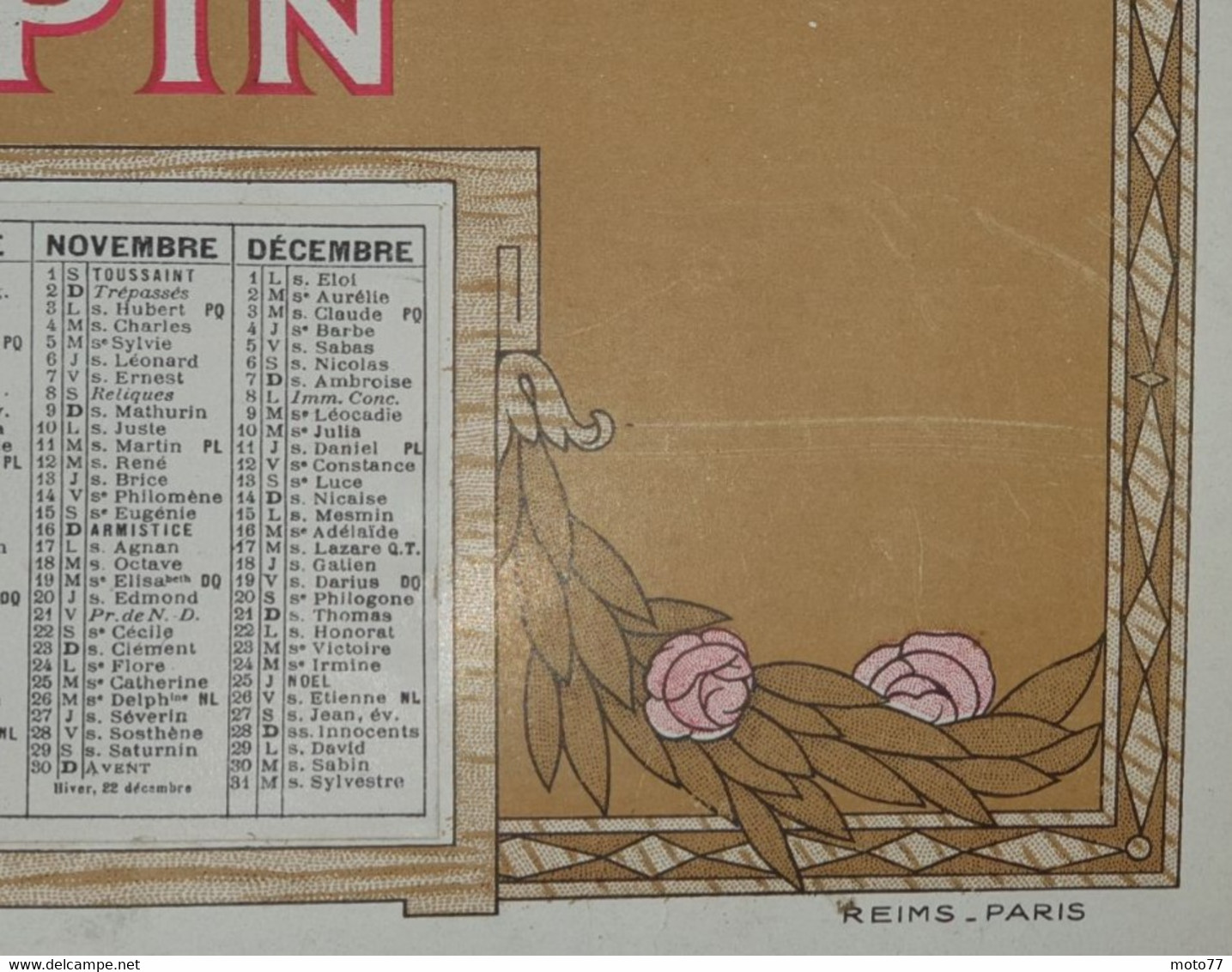 RARE Et Très Beau Grand CALENDRIER Et VIDE POCHE - Publicité Magasin GOULET TURPIN - Chromo - Reims Paris Année 1924 - Grand Format : 1921-40