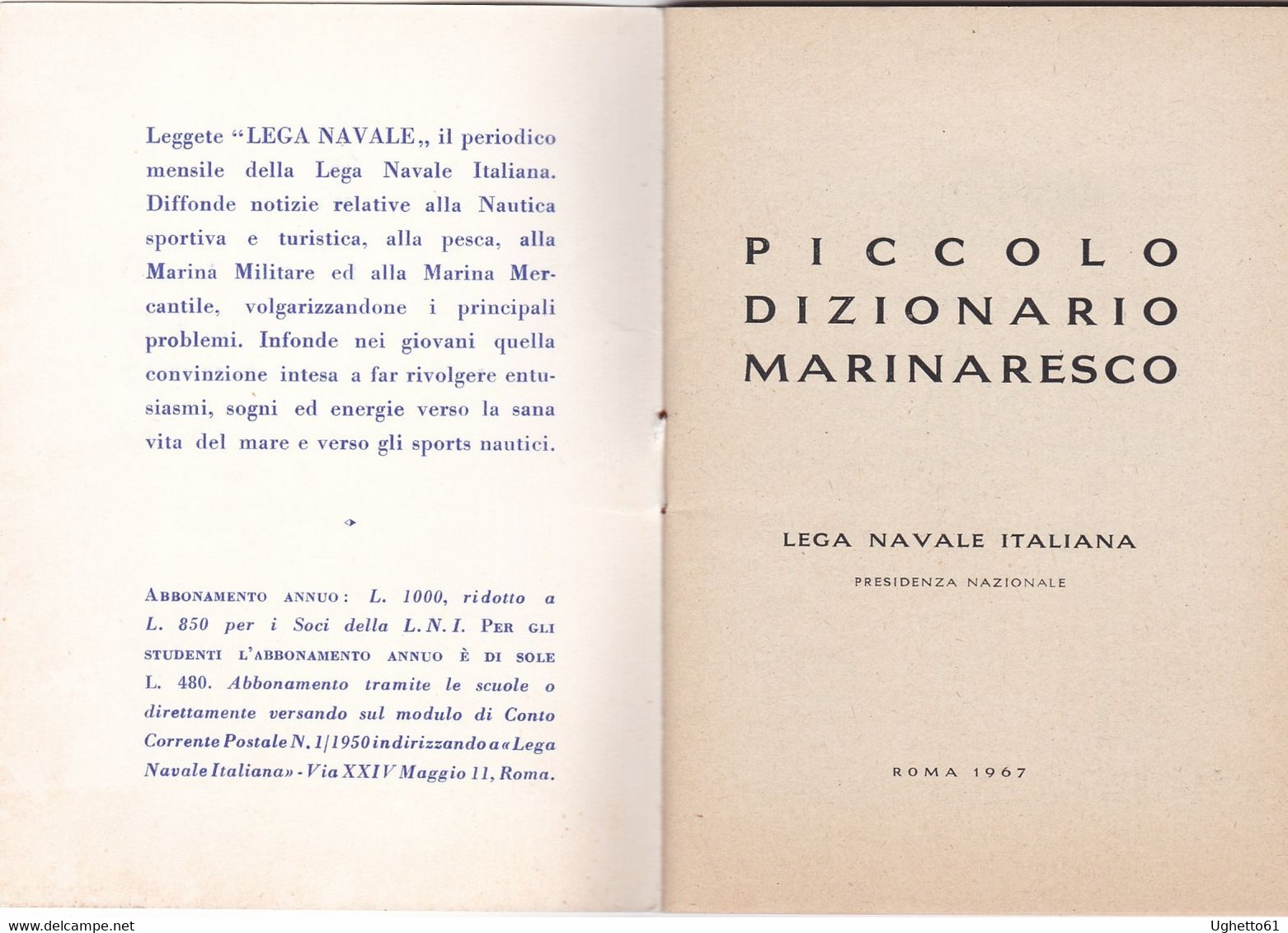 Lega Navale Italiana - Piccolo Dizionario Marinaresco 1967 - Diccionarios