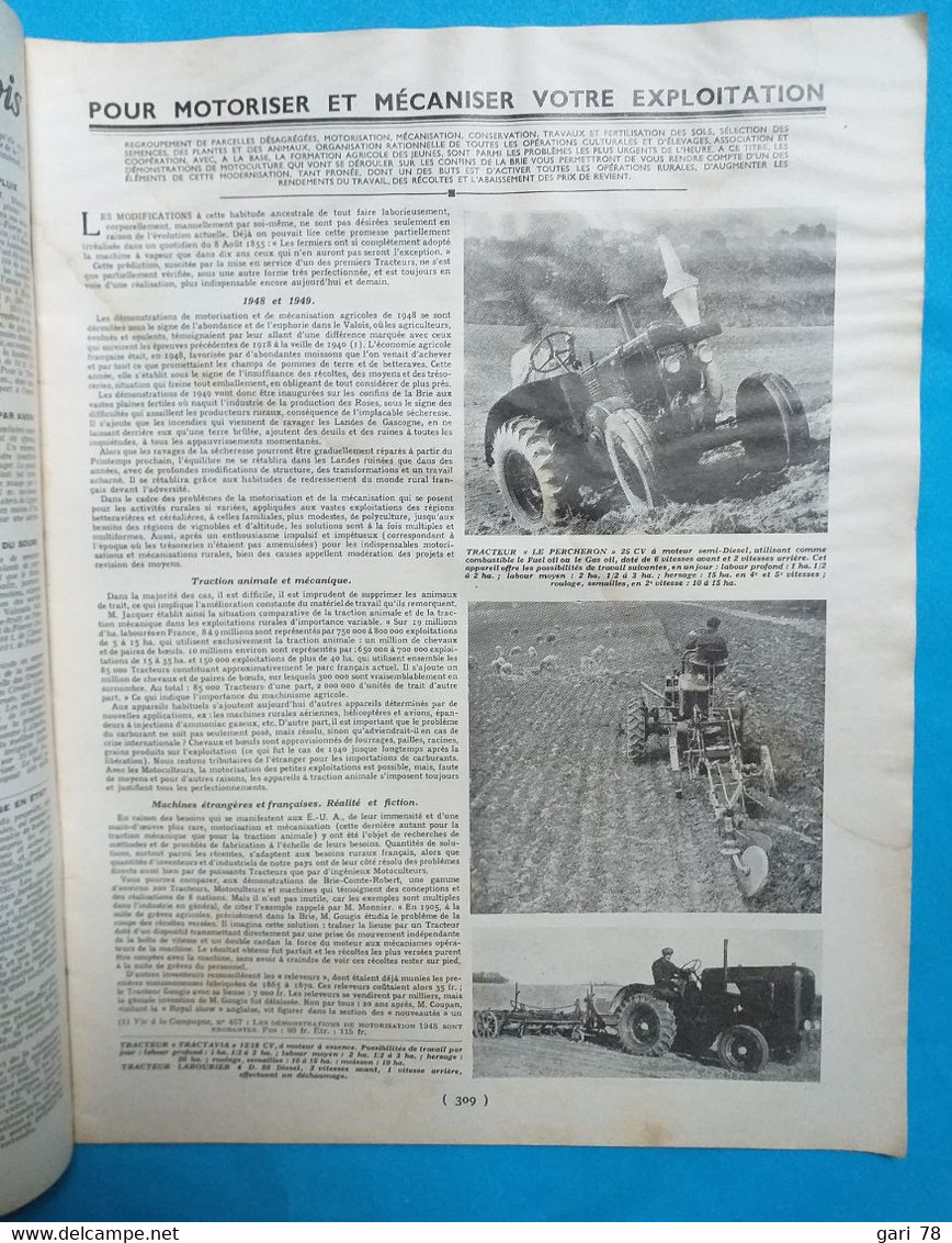 VIE à La CAMPAGNE N° 468 Octobre 1949 Motorisation Et Mécanisation  1950 - Tuinieren