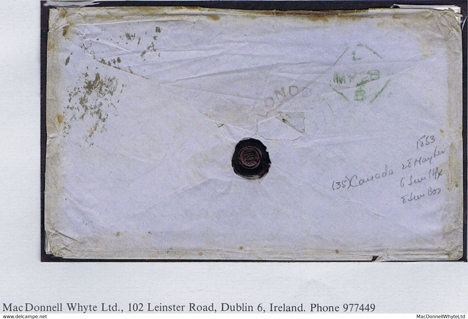 Ireland Transatlantic Canada 1853 Cover Dublin To London Canada West Posted Unpaid Charged "2/8" Canadian Currency - Prefilatelia