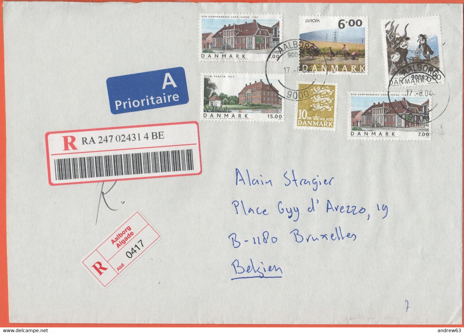 DANIMARCA - DANMARK - 2004 - 6 Stamps - Registered - Medium Envelope - Viaggiata Da Aalborg Per Bruxelles, Belgium - Storia Postale