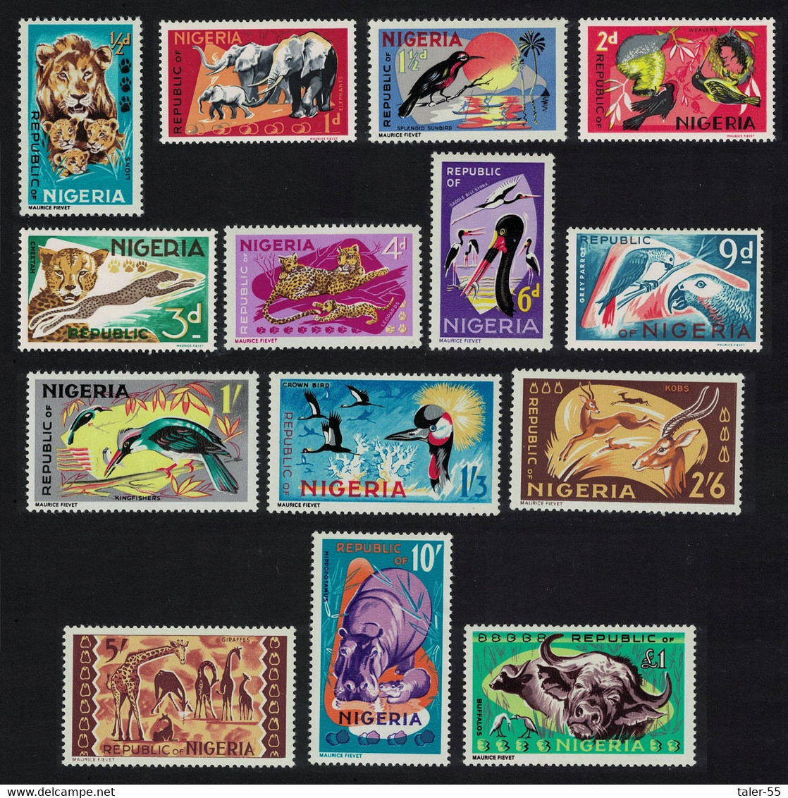 Lion Elephant Birds Hippo Giraffe Pound Values 14v Nigeria 1965 MNH SG#172-185 CV£59.- - Giraffe