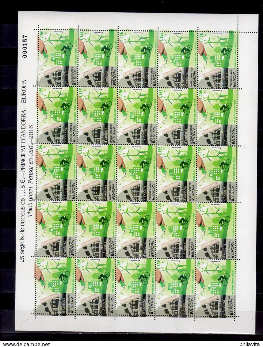 2016 Andorra Spanish Post Europa CEPT Living Green Sheetlet Of 25 MNH** MiNr. 438 - Unused Stamps