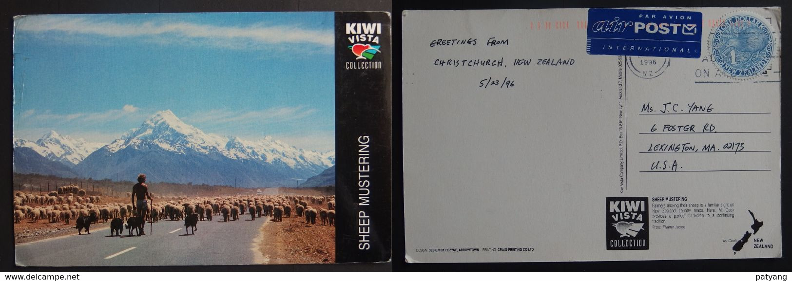 1996 New Zealand To USA Postcard - Cartas & Documentos