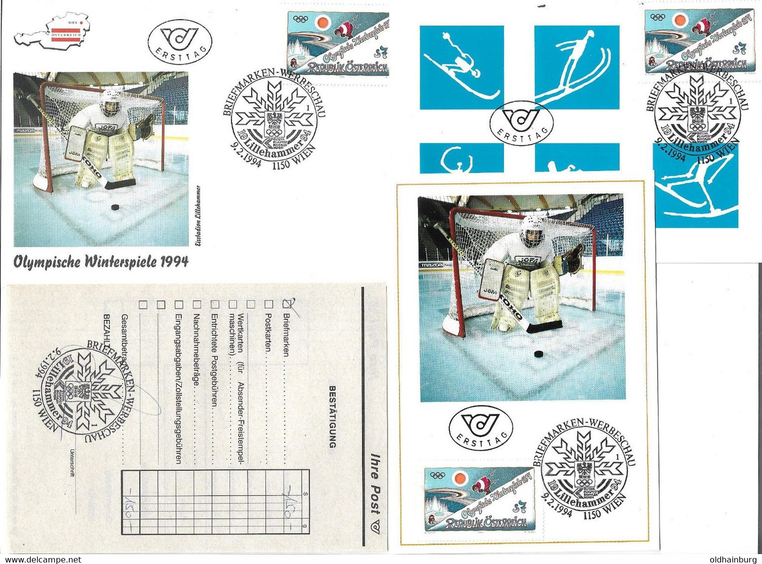 1455i: Beleglot Österreich- Spezialsammlung Olympia 1994 Lillehammer, "Austriaca", Mit ** Viererblock, 2 Scans - Abarten Und Kuriositäten