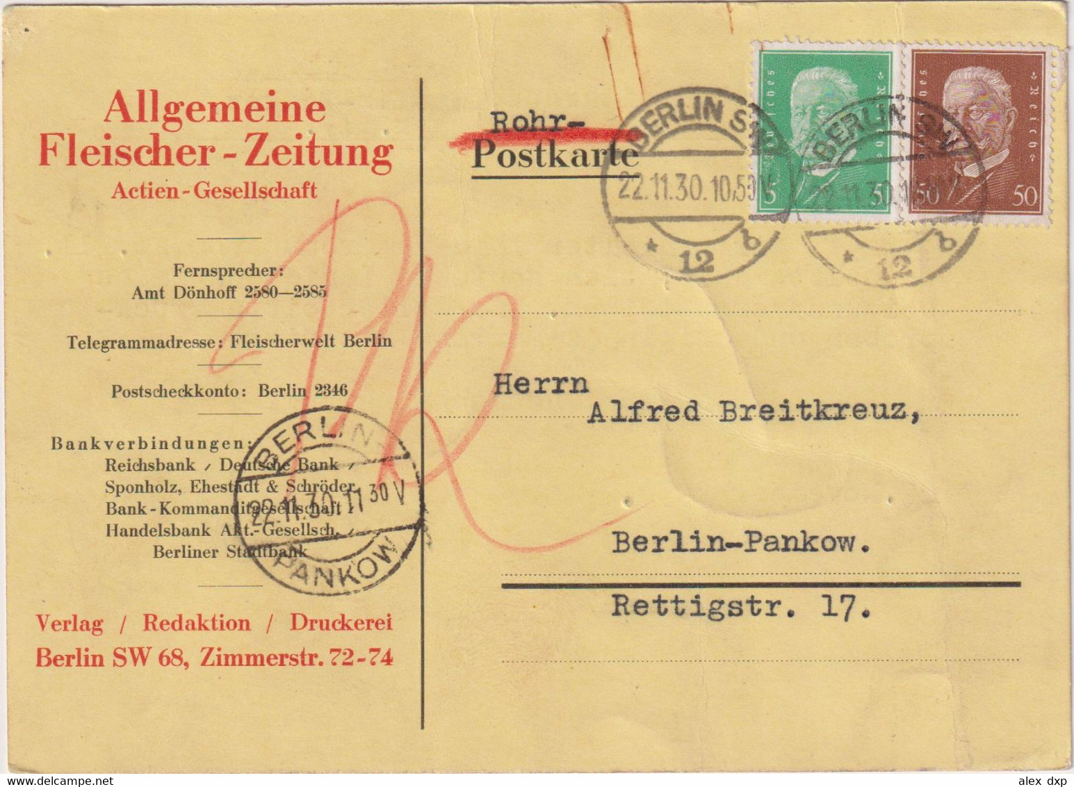 Germany, Postcard To Berlin 1930 - Andere & Zonder Classificatie
