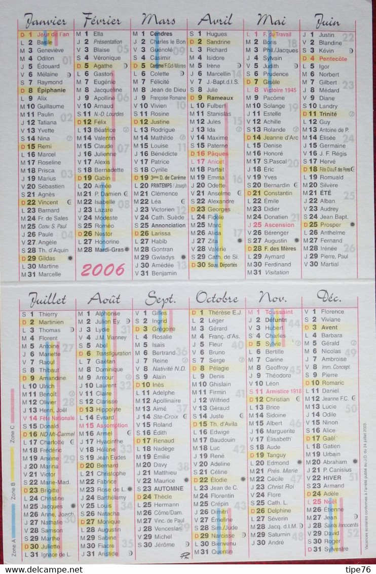 Petit Calendrier De Poche 2006 Affiche Hospices De Beaune Circuit Bourgogne - Pharmacie Rennes Ille Et Vilaine - Small : 2001-...