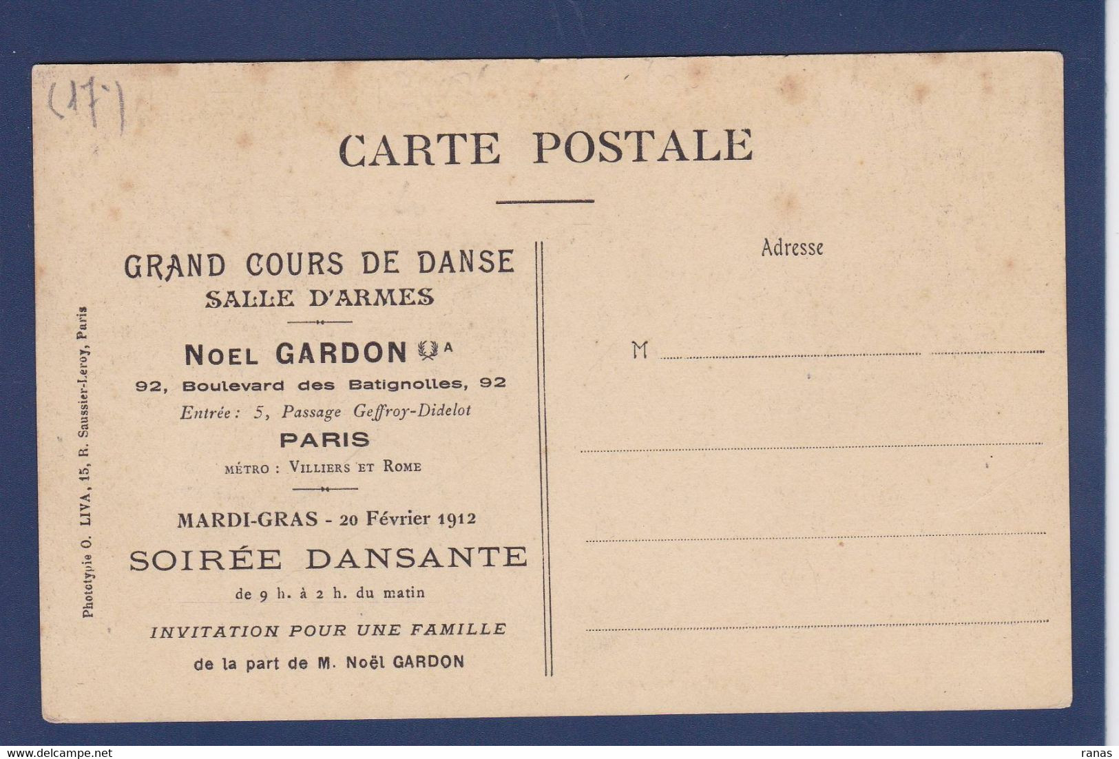 CPA [75] Paris > Arrondissement > Arrondissement: 17 Cours De Danse Gardon - Distretto: 17