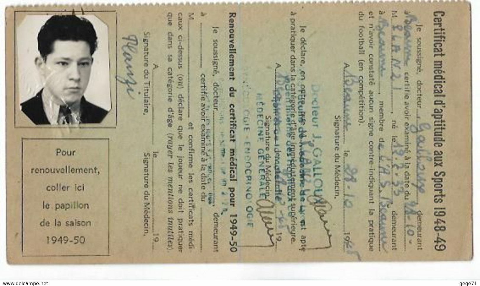 Beaune - Licence De Football - Association Sportive Beaunoise - 1948/49 Planzy Serge - Altri & Non Classificati