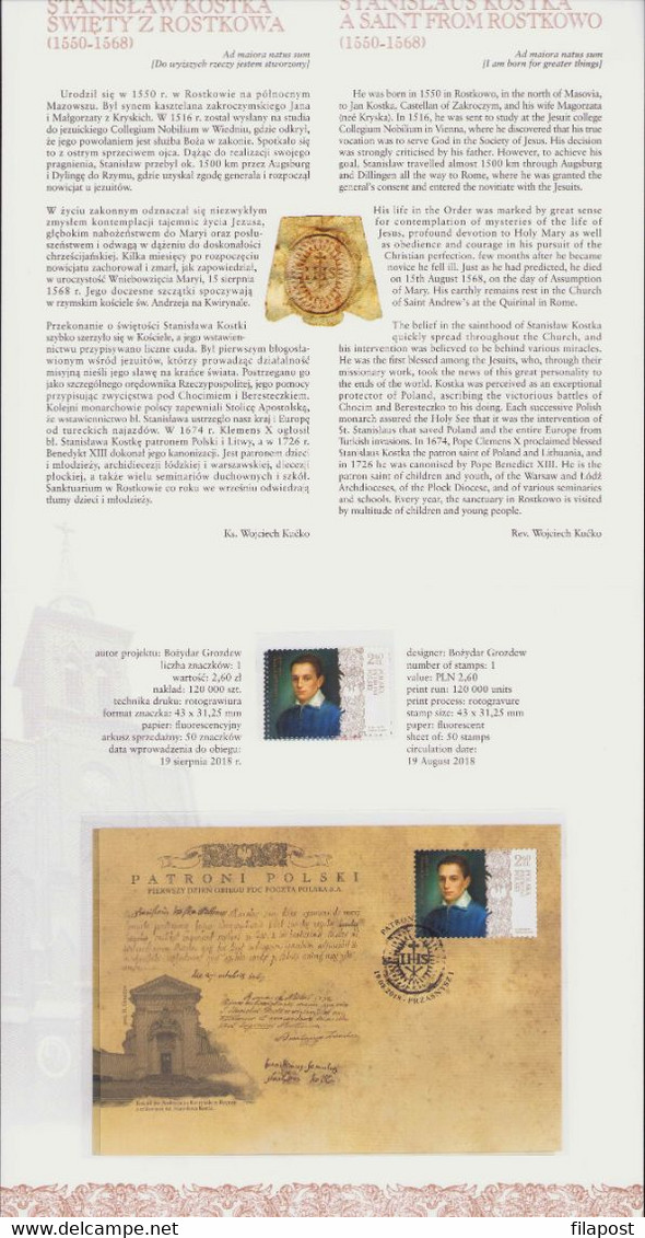 POLAND 2018 Souvenir Booklet / Polish Patrons - Jesuit Saint Stanislaus Kostka / With FDC + Stamp MNH** - Booklets