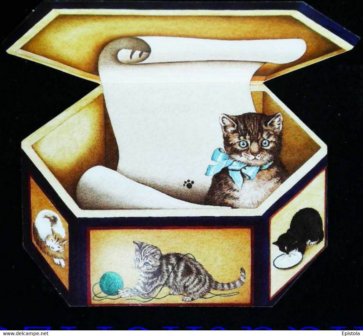 ► Double Decoupis Moderne Anglais     - Chat Art Naif Dans Boite Carton  -    Cat  In The Box - Tiere