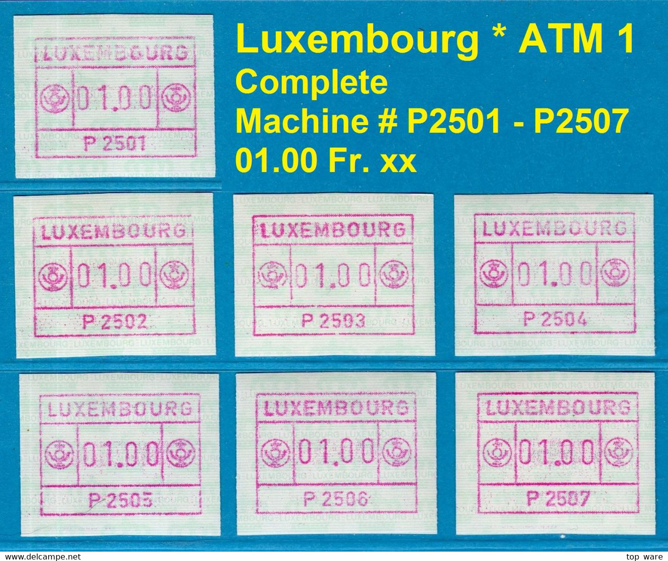 Luxemburg Automatenmarken Sammlung ATM P2501-2507 Komplett Postfrisch - Frankeervignetten