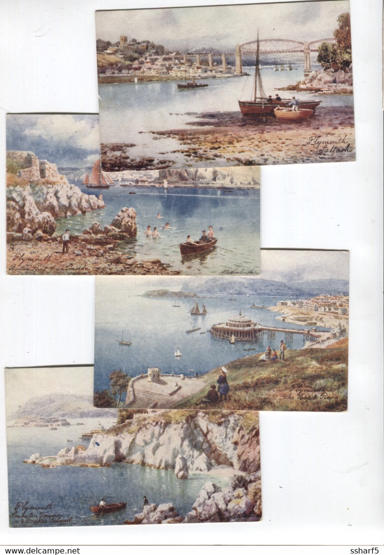 PLYMOUTH 4 Oilette Postcards Paintings By H.B.Wimbush C. 1908 - Plymouth