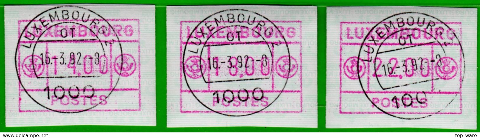 Luxemburg Timbres ATM 2 RARITÄT => Kopfstehendes LUXEMBOURG Tastensatz 14/18/22 Ersttag 16.3.92 Frama Automatenmarken - Automatenmarken