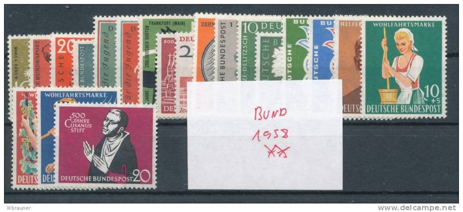 Bund Jahrgang 1958 ** Ohne 285 X + Y Komplett Mi. 21,90 - Ungebraucht