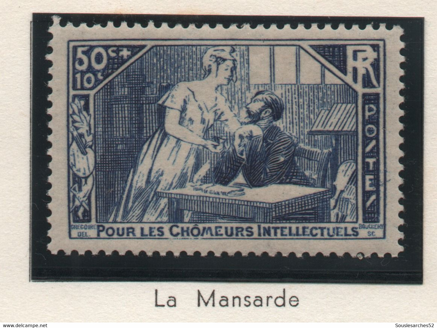 Timbre Neuf 1935 - YT 307 - La Mansarde - Au Profit Des Chômeurs Intellectuels - 50 C. + 10 C. Bleu - Nuovi