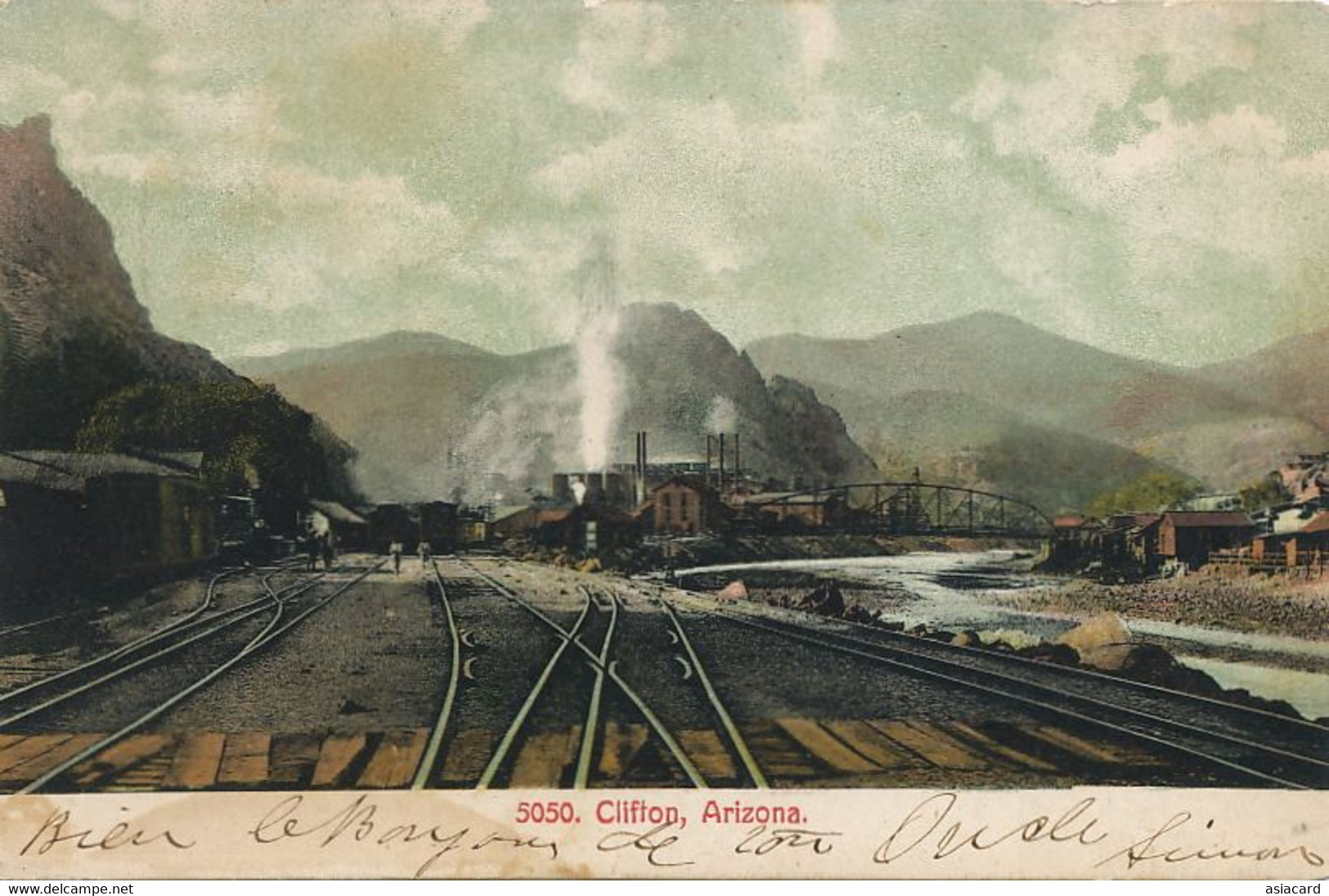 Clifton Arizona  Train Station , Gare  Used From Clifton 1907 Hand Colored Light Crease Top Right Corner - Altri & Non Classificati