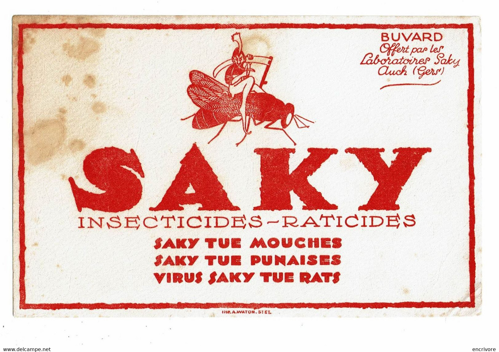 Buvard Laboratoire SAKY Insecticide Raticide Mouche Et Mort Avec Sa Faux - Agricoltura