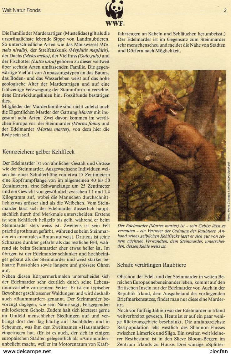 Dokumentation 1992 Set 128 EIRE 798/1 **, 4MC+ FDC 20€ WWF Nager Edel-Marder Naturschutz Fauna Pine Marten Of Wild-life - Covers & Documents