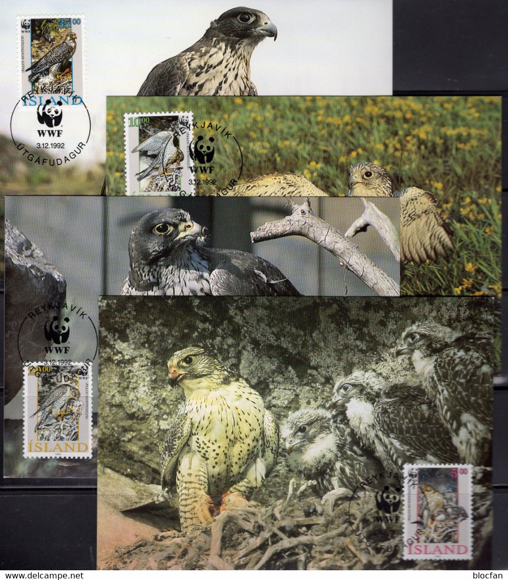Falken Dokumentation 1992 Set 136 ICELAND 776/9 **, 4MC+ FDC 26€ WWF Gerfalke Naturschutz fauna birds falco of wild-life