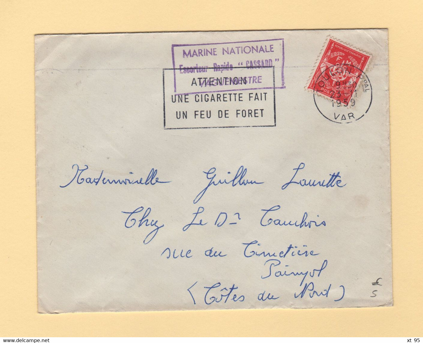 Poste Navale - Escorteur Rapide Cassard - Toulon - 1959 - Timbre FM - Naval Post