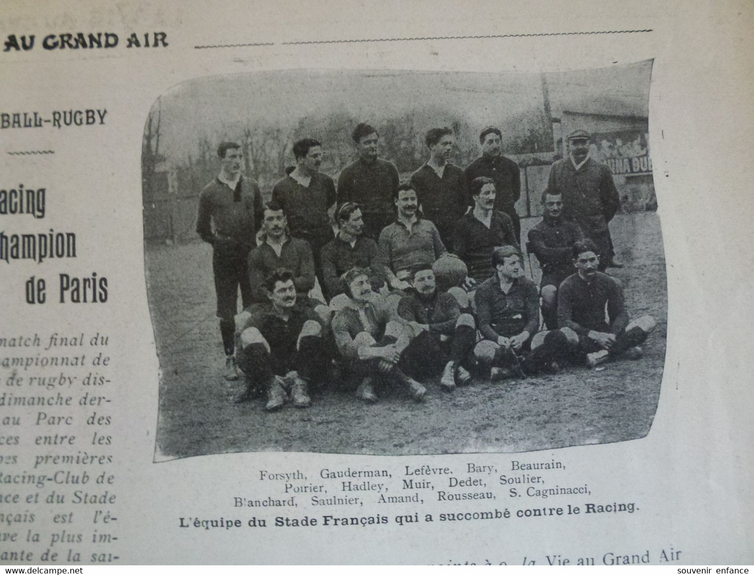 Rugby 1903 Stade Français Racing Automobile Pneus Continental De Dion Bouton Impetus Boxe Mainguet - Autres & Non Classés