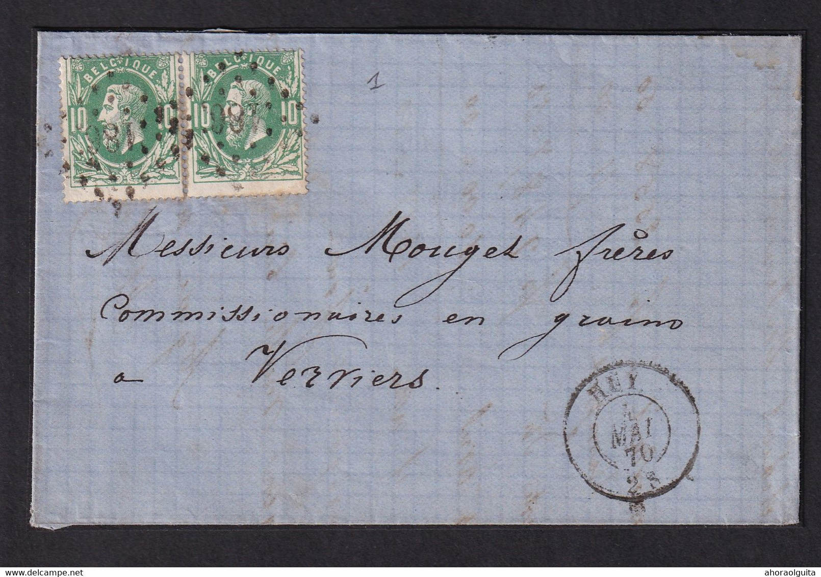 DDZ 148 - Lettre Paire TP 30 - Points 186 HUY 1870 Vers VERVIERS - Dernier Mois Du Tarif à 20 C Pour Plus De 30 Km. - 1869-1883 Leopoldo II