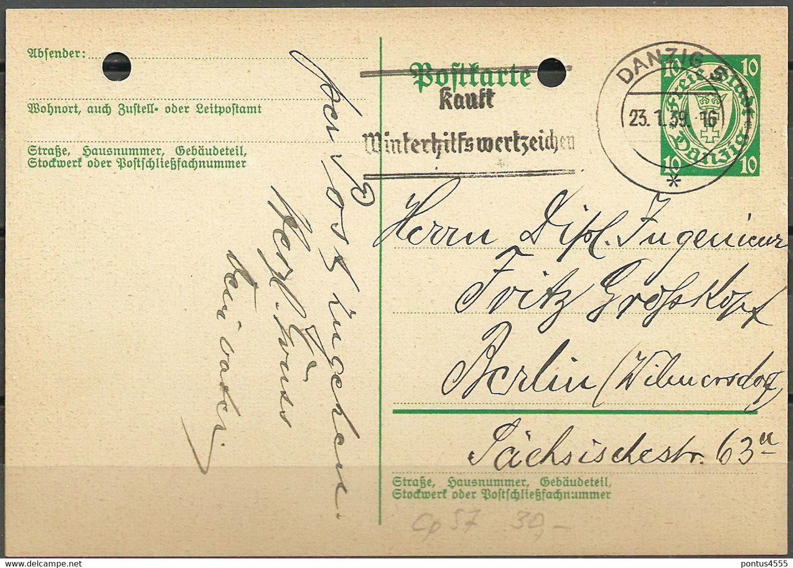 Free City Of Danzig 1939 Cp 53 [Reklamestempel 186] (1) - Postal  Stationery