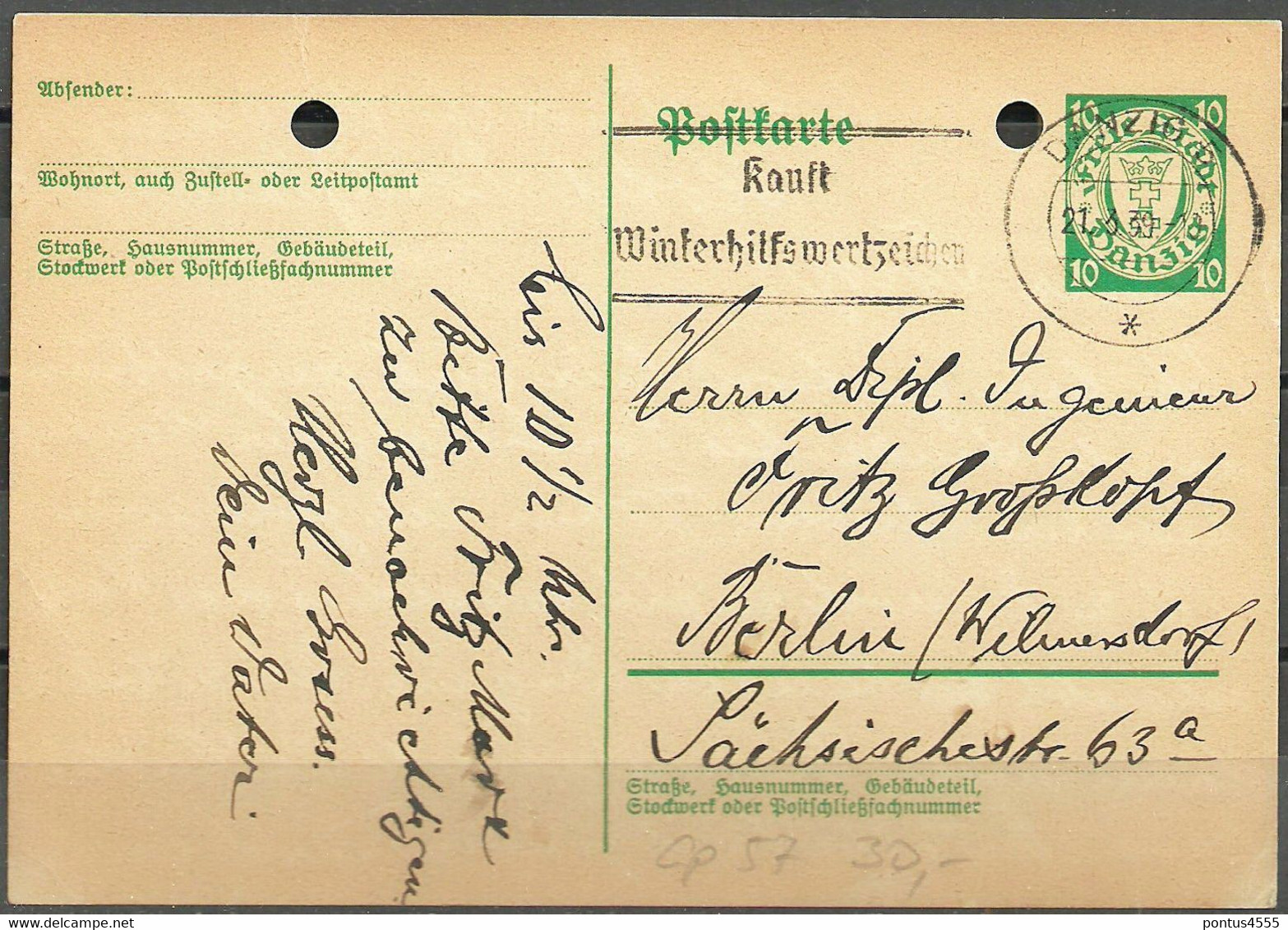 Free City Of Danzig 1939 Cp 53 [Reklamestempel 186] (2) - Postal  Stationery