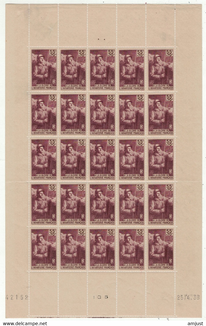 France // 1930-1945 // 1938 // Monument à La Gloire De L'infanterie No.Y&T 386 En Feuilles De 25 Timbres Neufs** - Unused Stamps