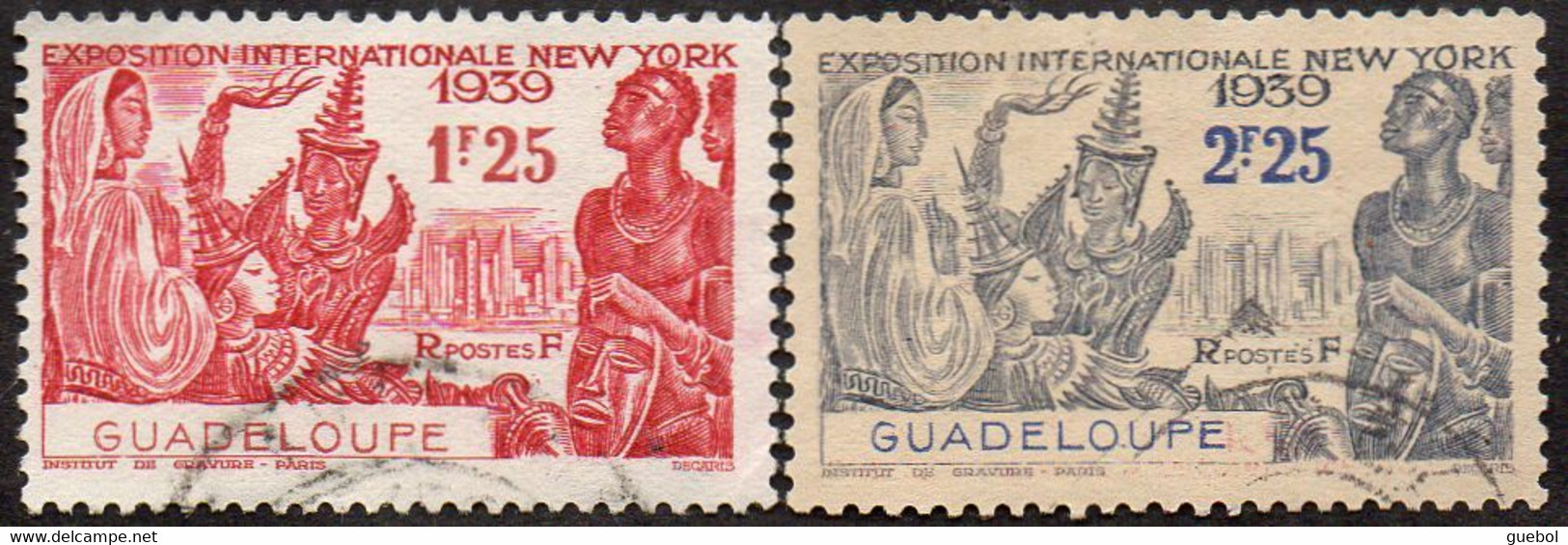 Détail De La Série Exposition Internationale De New York Obl. Guadeloupe N° 140 Et 141 - 1939 Exposition Internationale De New-York