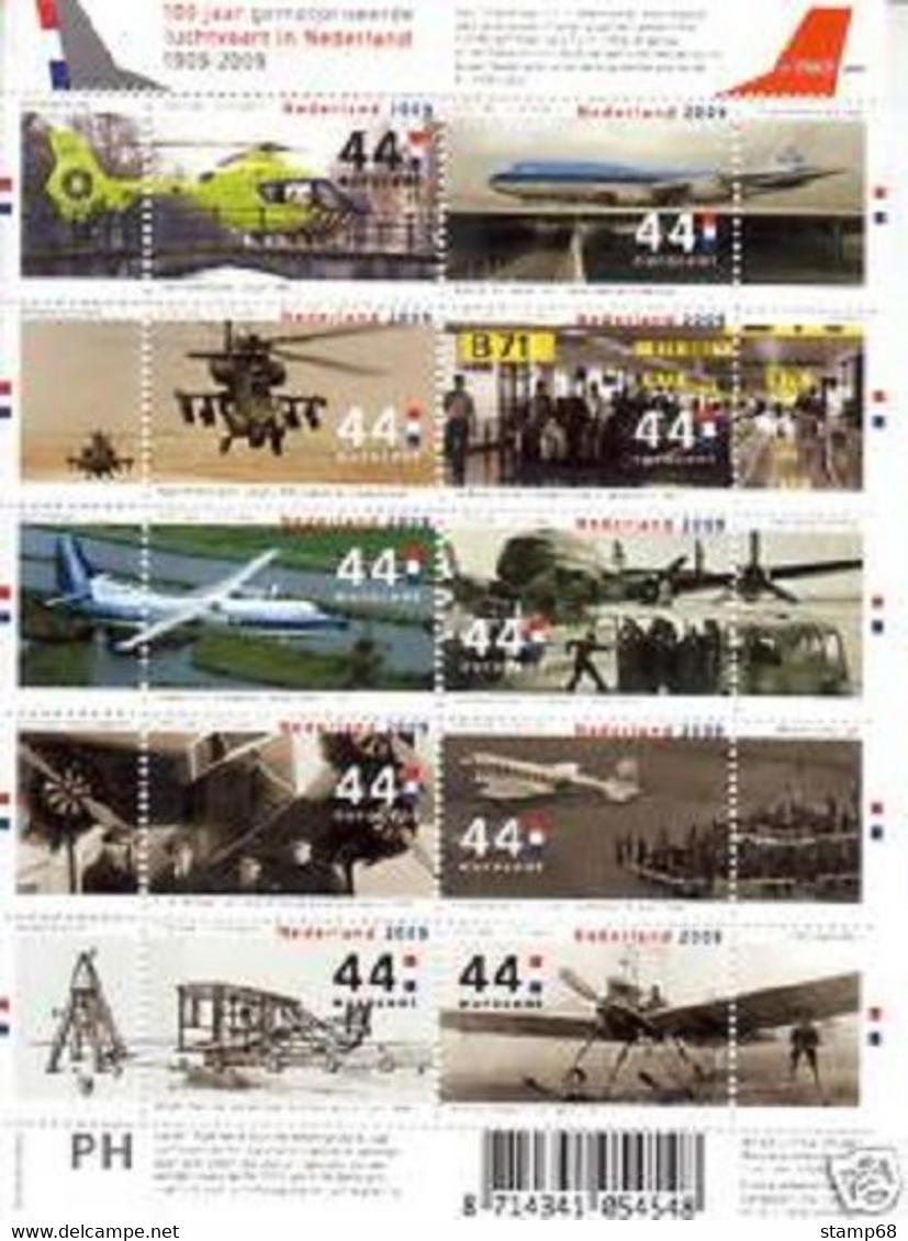 Nederland NVPH 2672-81 V2672-81 Vel 100 Jaar Gemotoriseerde Luchtvaart 2009 MNH Postfris Aviation - Andere & Zonder Classificatie