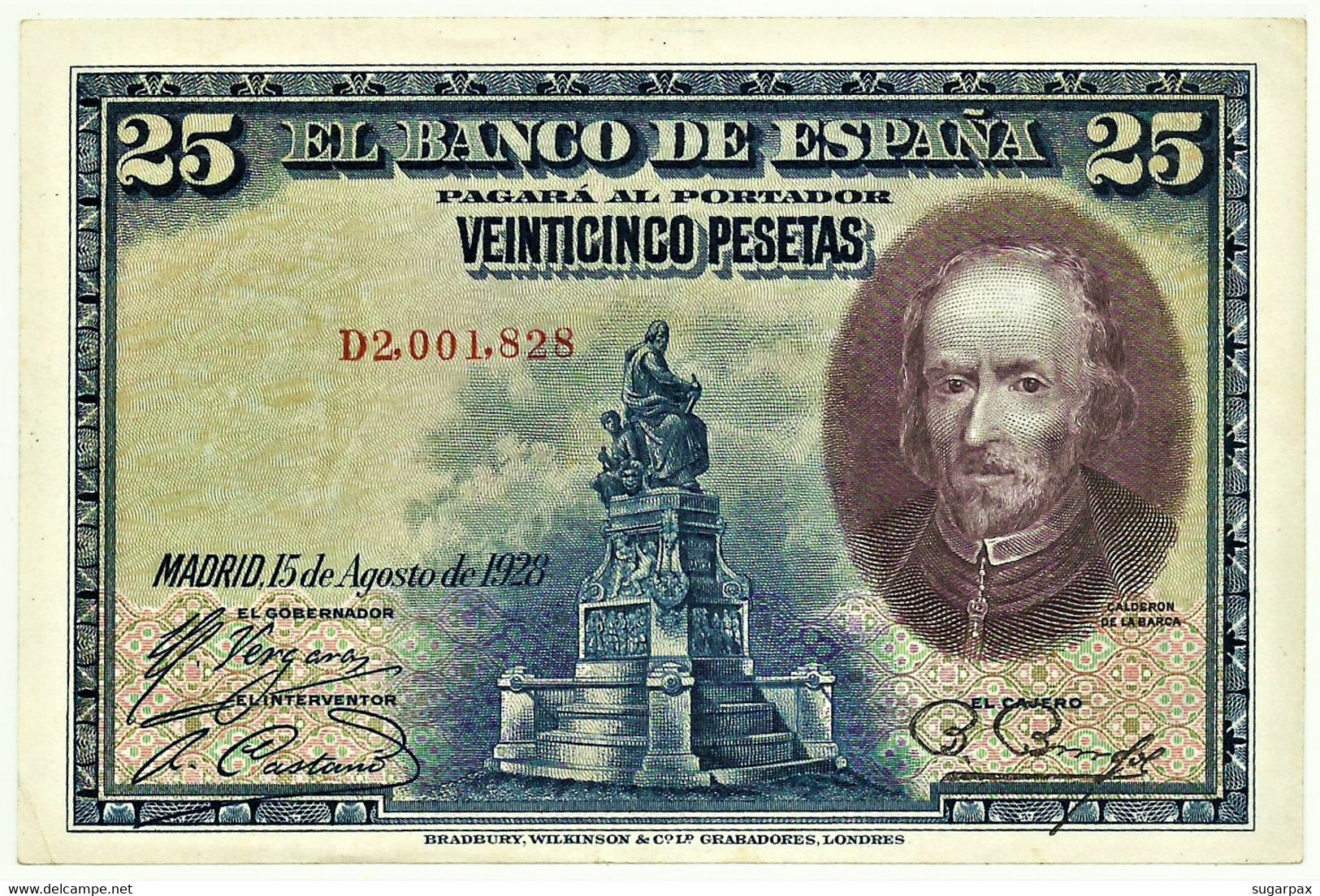 ESPAÑA - 25 Pesetas - 15.08.1928 - Pick 74.b - Serie D - Pedro Calderón De La Barca - Kingdom - 1-2-5-25 Peseten