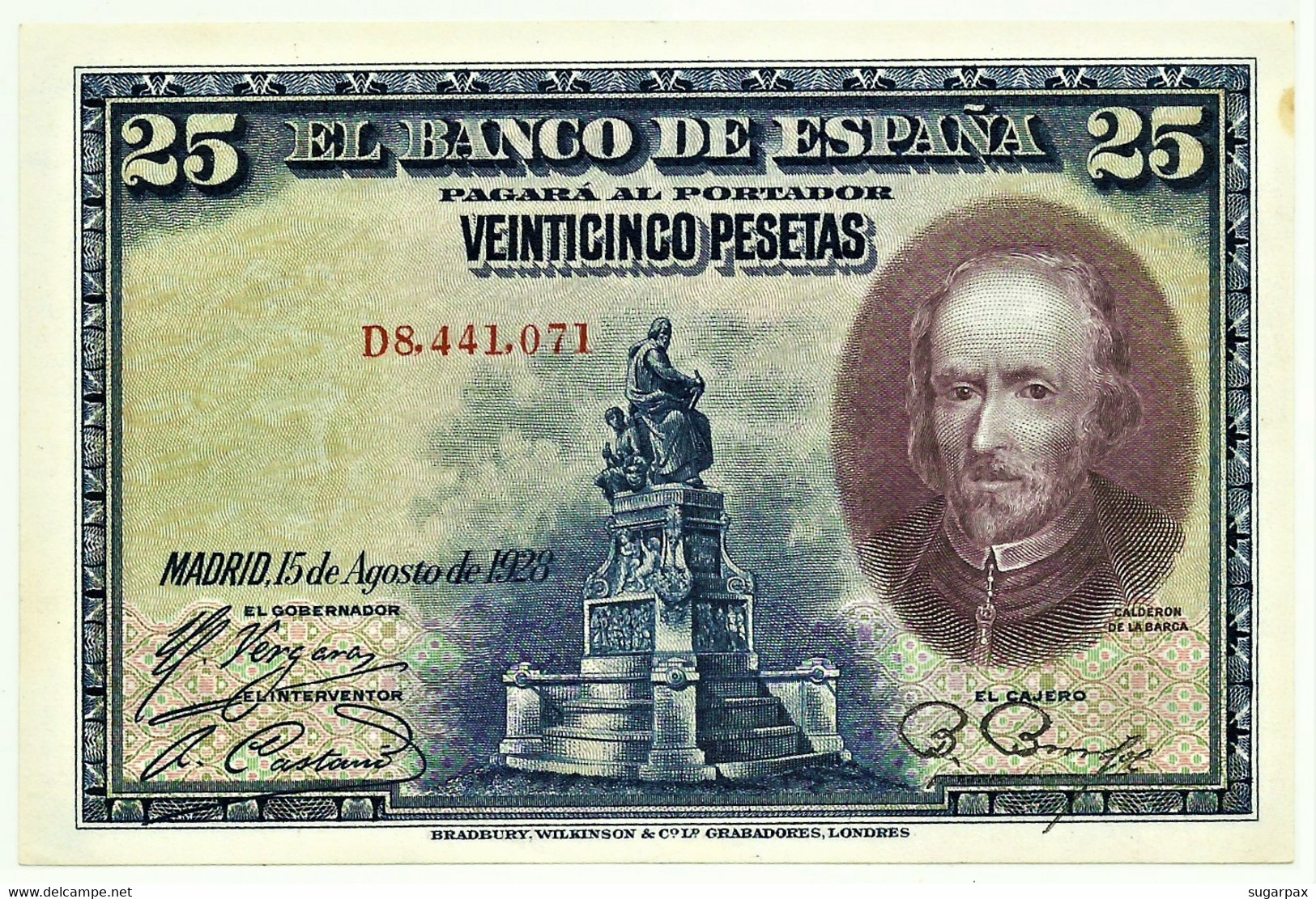 ESPAÑA - 25 Pesetas - 15.08.1928 - Pick 74.b - Serie D - Pedro Calderón De La Barca - Kingdom - 1-2-5-25 Peseten