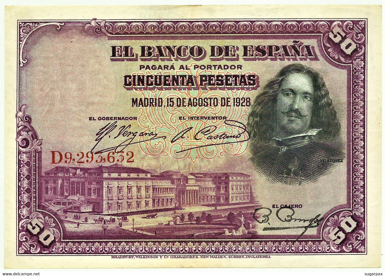 ESPAÑA - 50 Pesetas - 15.08.1928 - Pick 75.c - Serie D - Diego Velázquez - Kingdom - 50 Pesetas