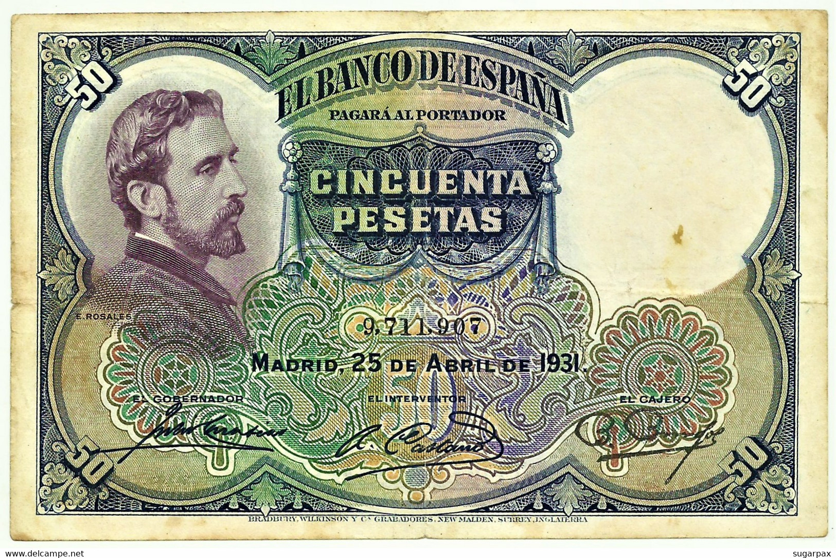 ESPAÑA - 50 Pesetas - 25.04.1931 - Pick 82 - Eduardo Rosales - II Republica - 50 Pesetas