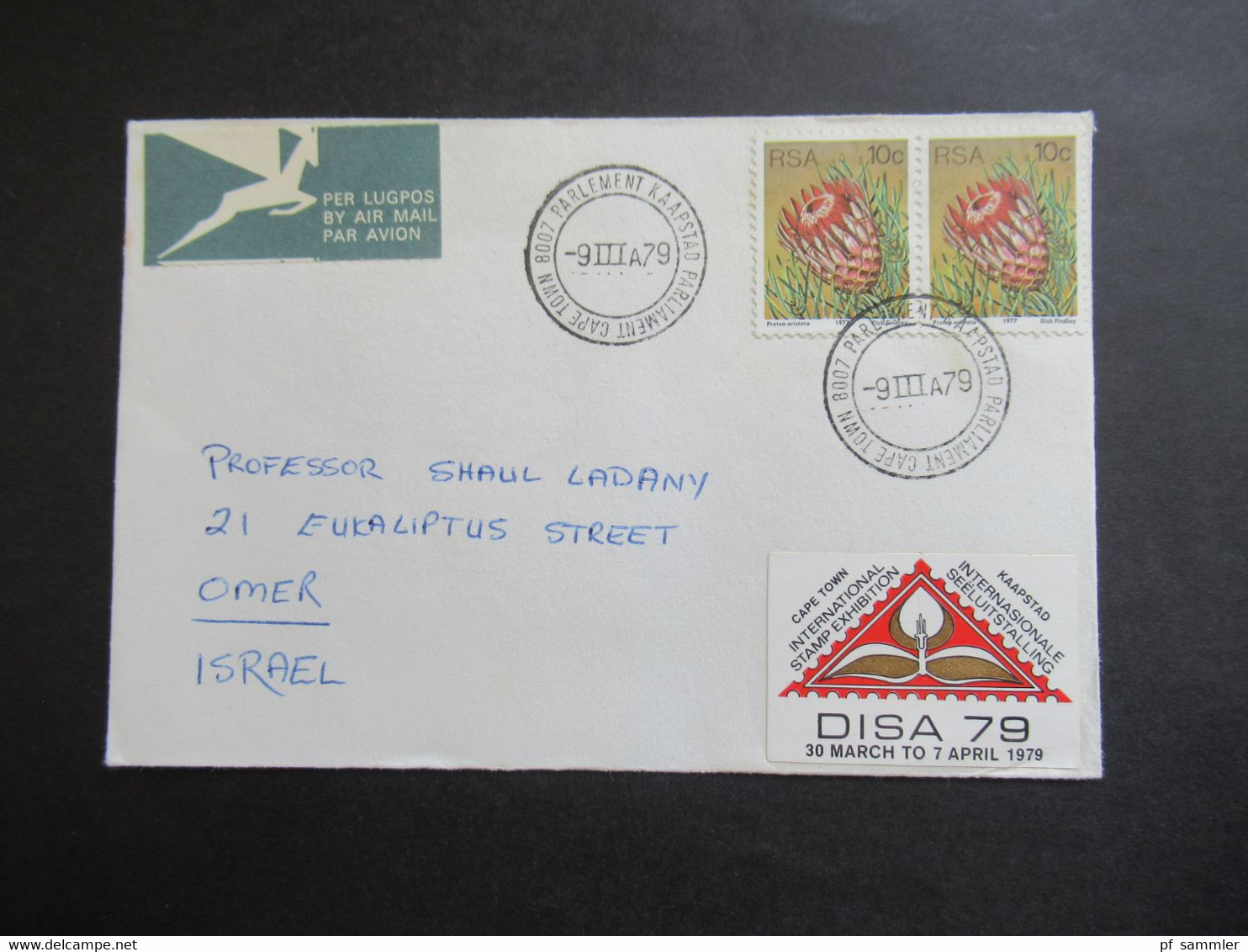 Afrika / Süd - Afrika 1979 Stempel Parliament Cape Town Per Lugpos / Air Mail Nach Omer Israel Aufkleber DISA 1979 - Briefe U. Dokumente