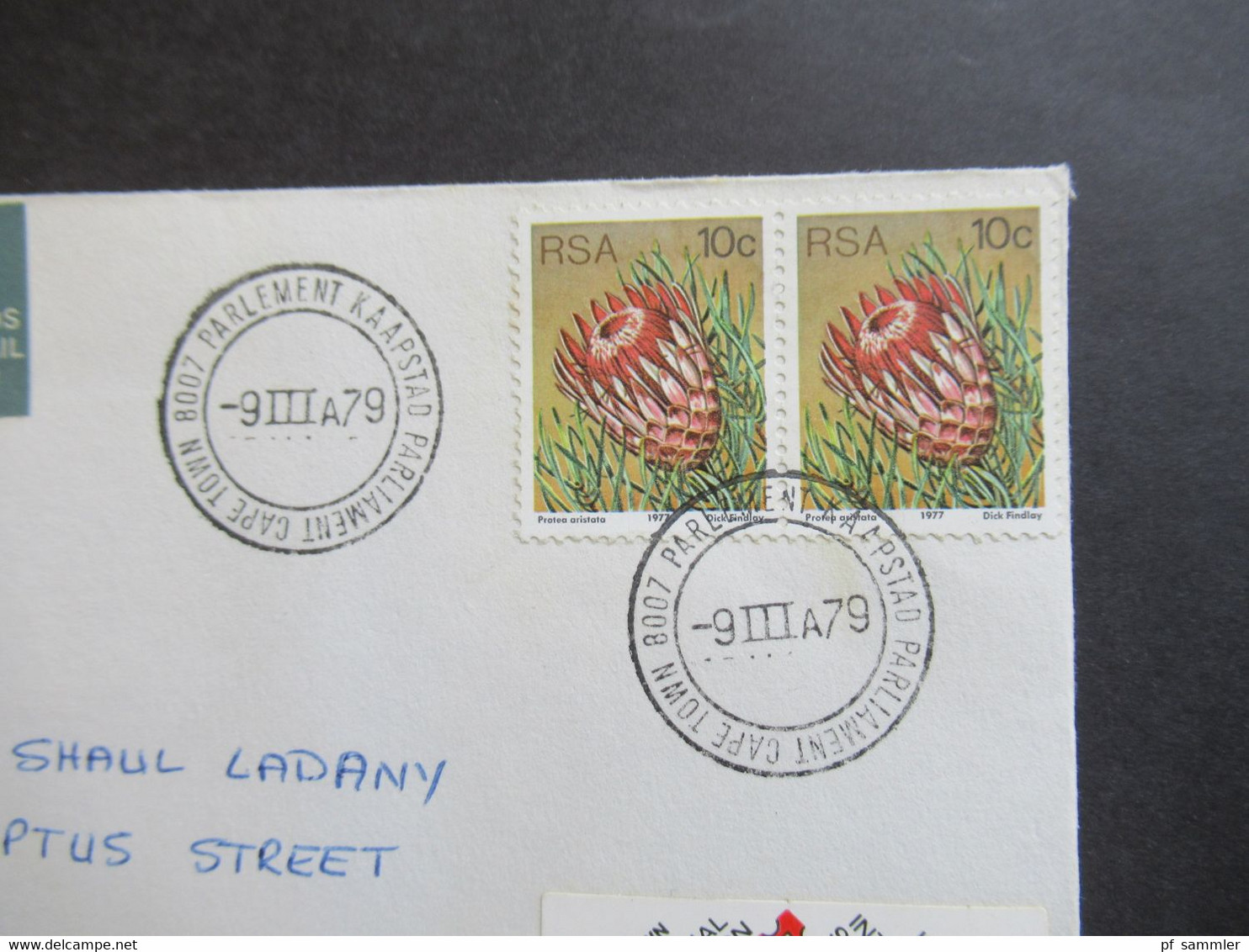 Afrika / Süd - Afrika 1979 Stempel Parliament Cape Town Per Lugpos / Air Mail Nach Omer Israel Aufkleber DISA 1979 - Storia Postale
